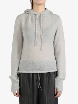 AMOMENTO - Women Sheer Drawstring Knit Hoodie