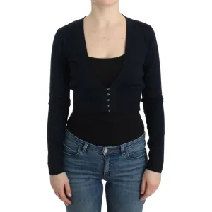 Cavalli Elegant Black Cropped Virgin Wool Cardigan