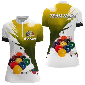 3D 9 Ball Pool Billiard Jerseys Women Polo & Quarter Zip Jersey Custom Billiard Team Shirts Yellow, Short Sleeve Jersey For Women