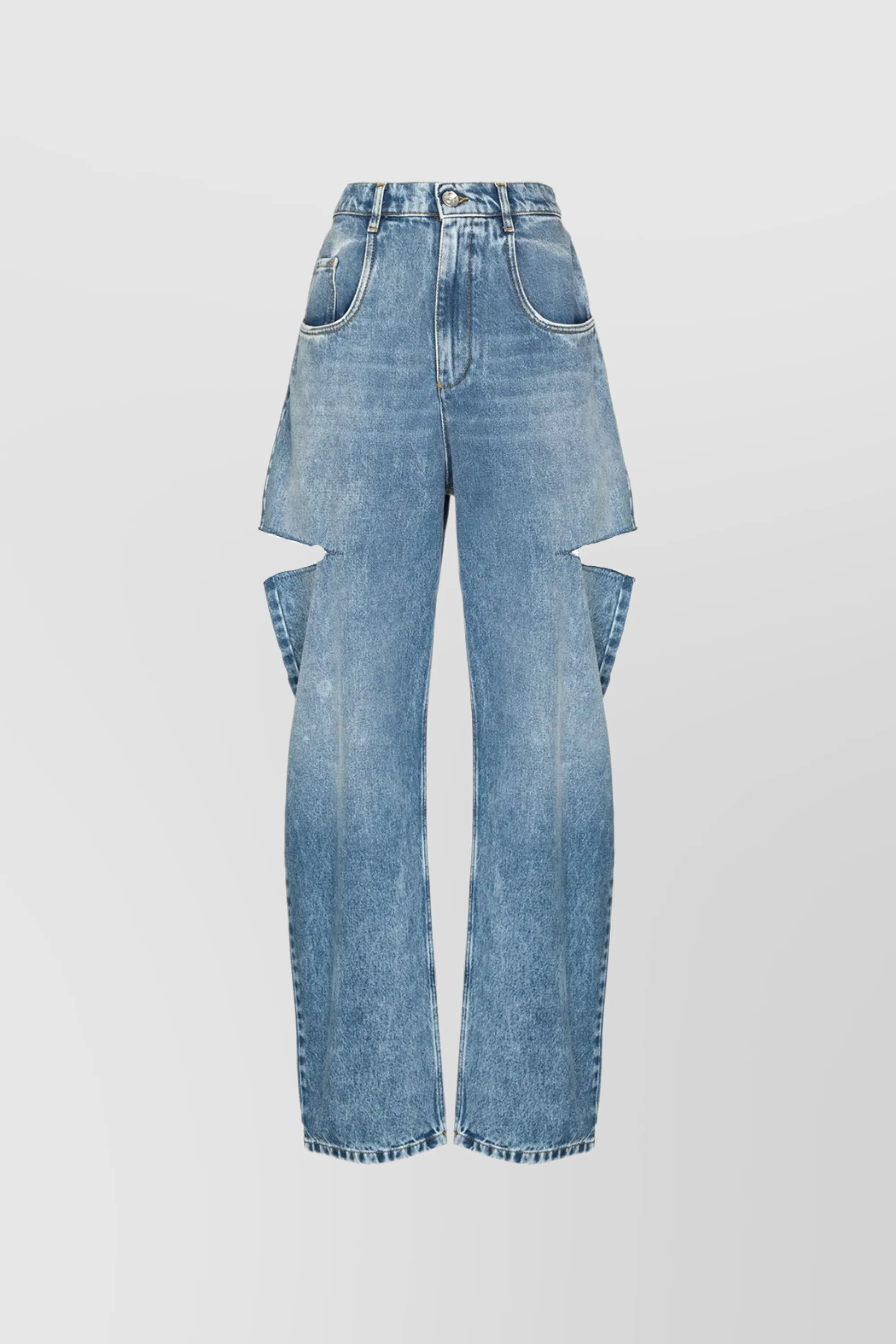 5-pocket tapered wide leg cut out denim trousers in light blue