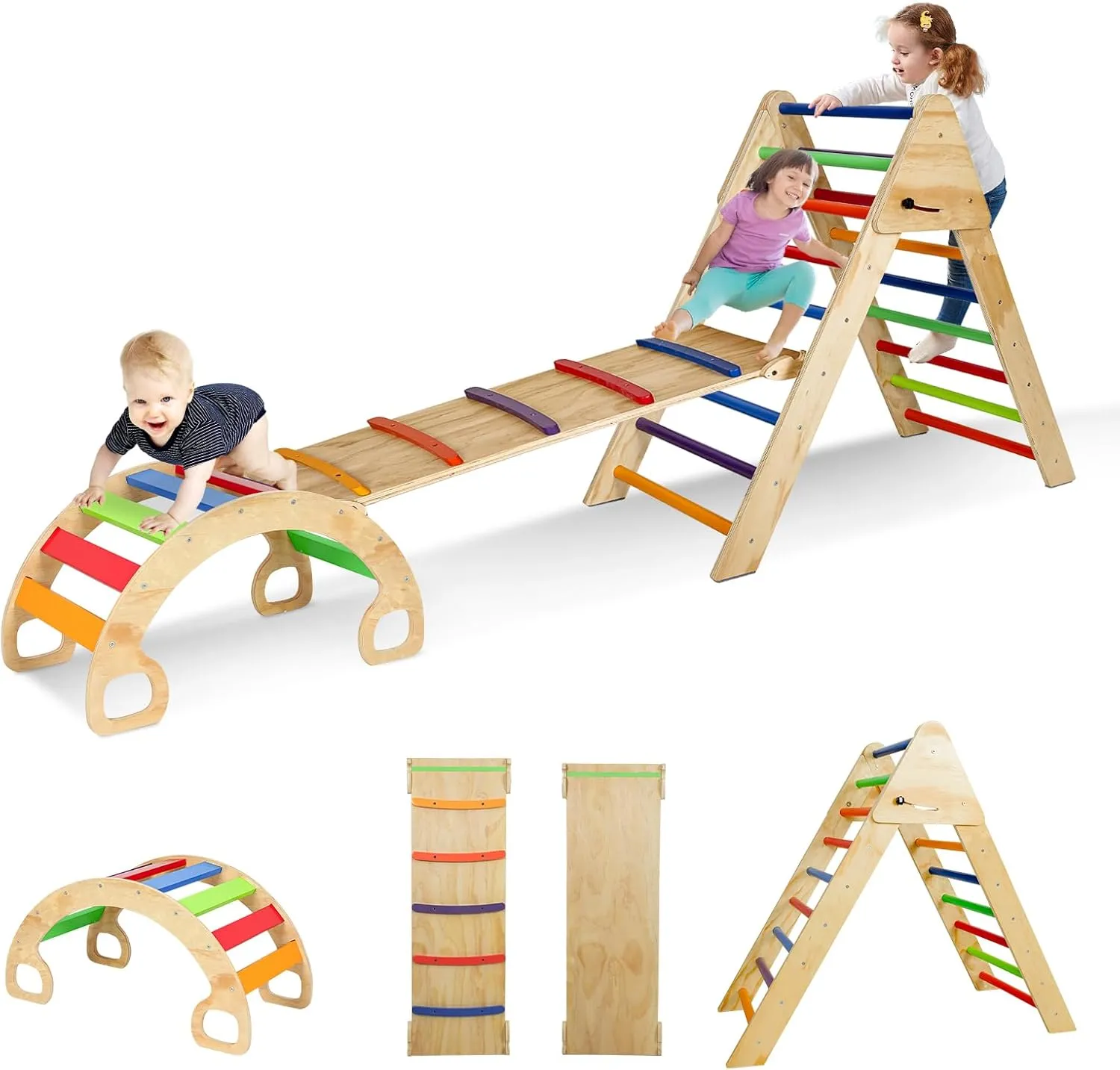 7-in-1  Triangle Set Play Set : Foldable Ladder, Ramp, & Arch Rocker for Toddlers 1-6