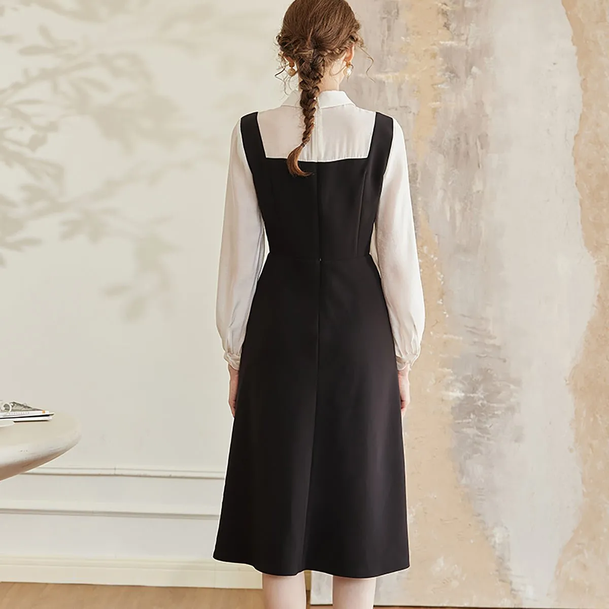 A-line Black Dress with Square Neck