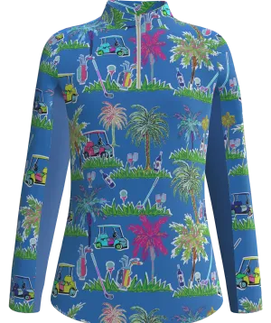 AB SPORT Women's Golf Cart Palm Trees Print Long Sleeve Sun Shirt LS01-GCPC