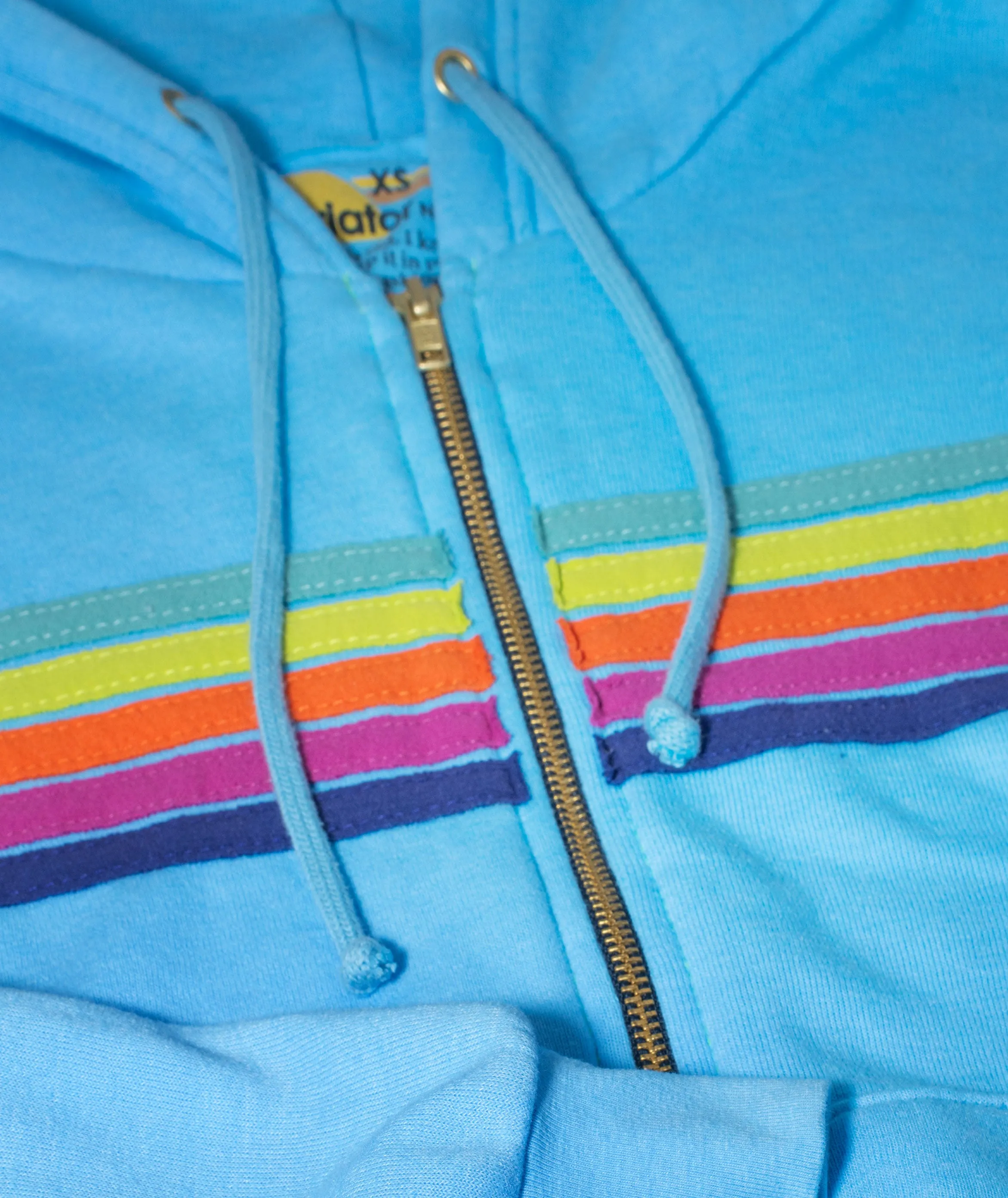 Aviator Nation Women 5 Stripe Zip Hoodie Sky/Rainbow