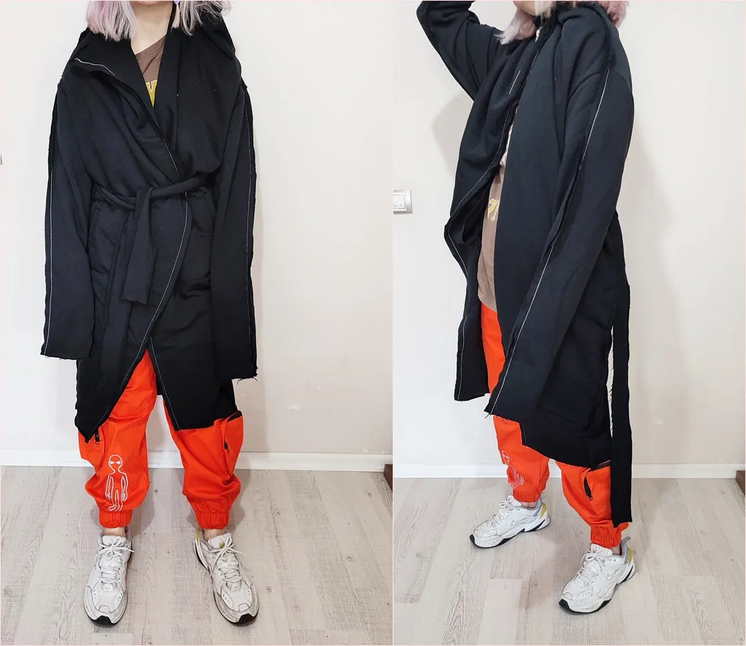 Belted Overlong Oversized Cardigan Kimono, Post Apocalyptic