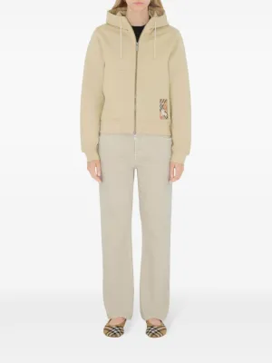 BURBERRY - Women Check Label Zip-Thru Hoodie