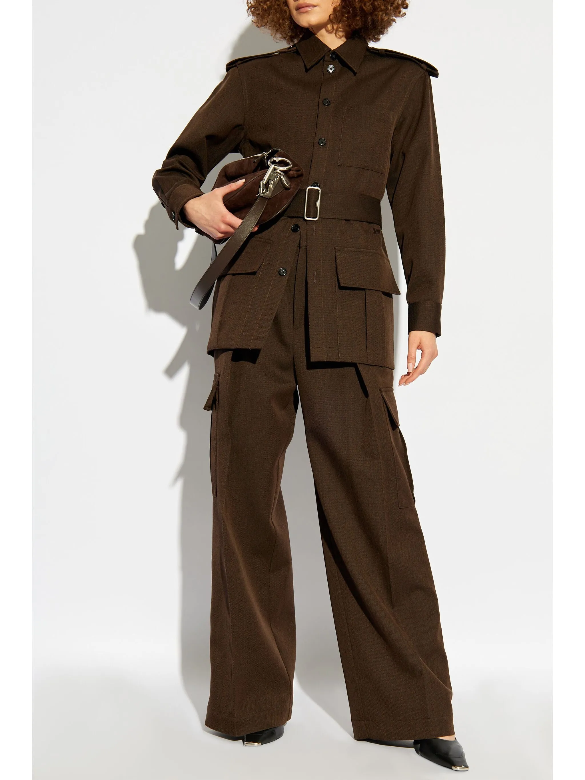 BURBERRY - Women High Waisted Cargo Wide Leg Trousers