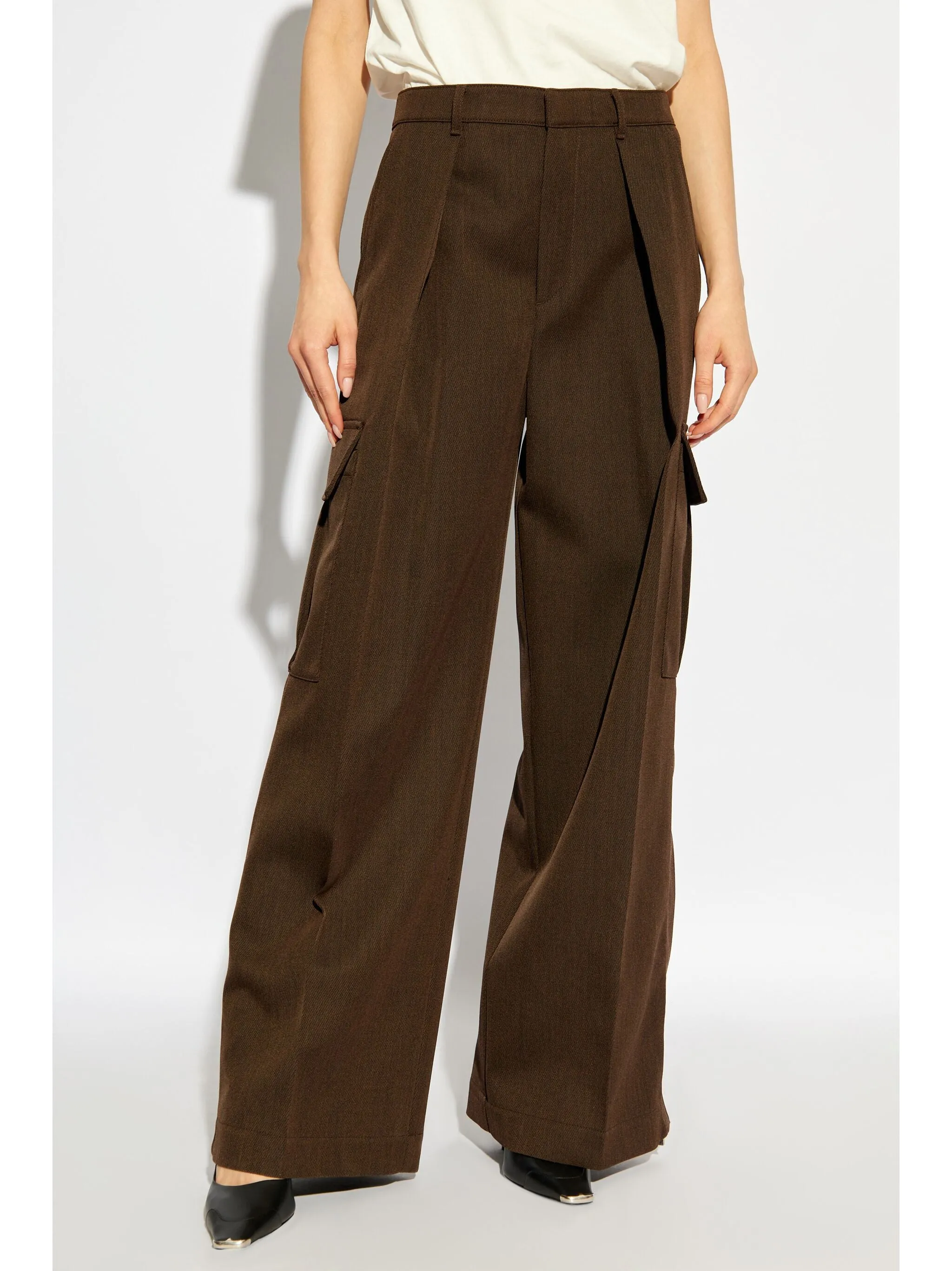 BURBERRY - Women High Waisted Cargo Wide Leg Trousers