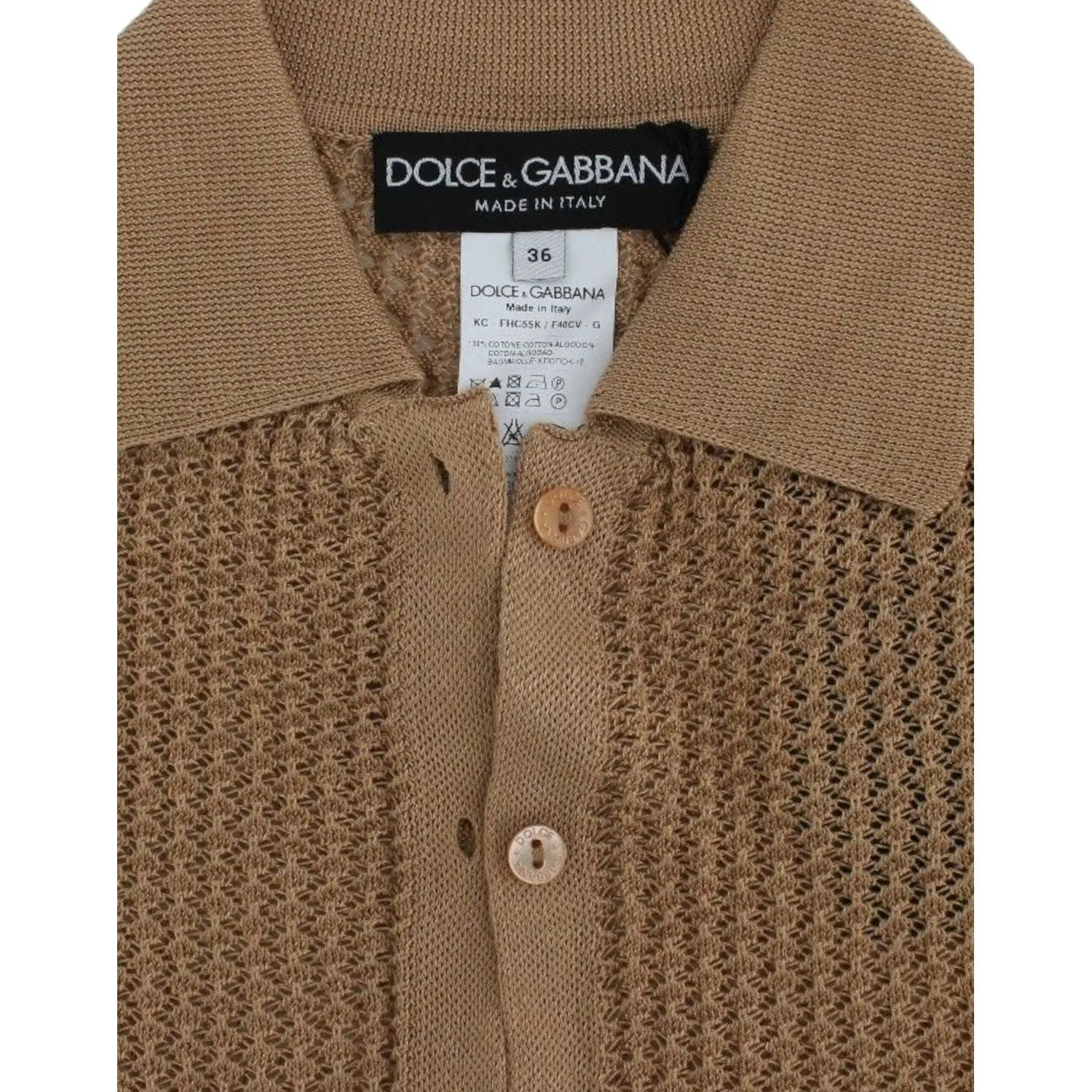 Dolce & Gabbana Beige Knitted Cotton Polo Cardigan Sweater