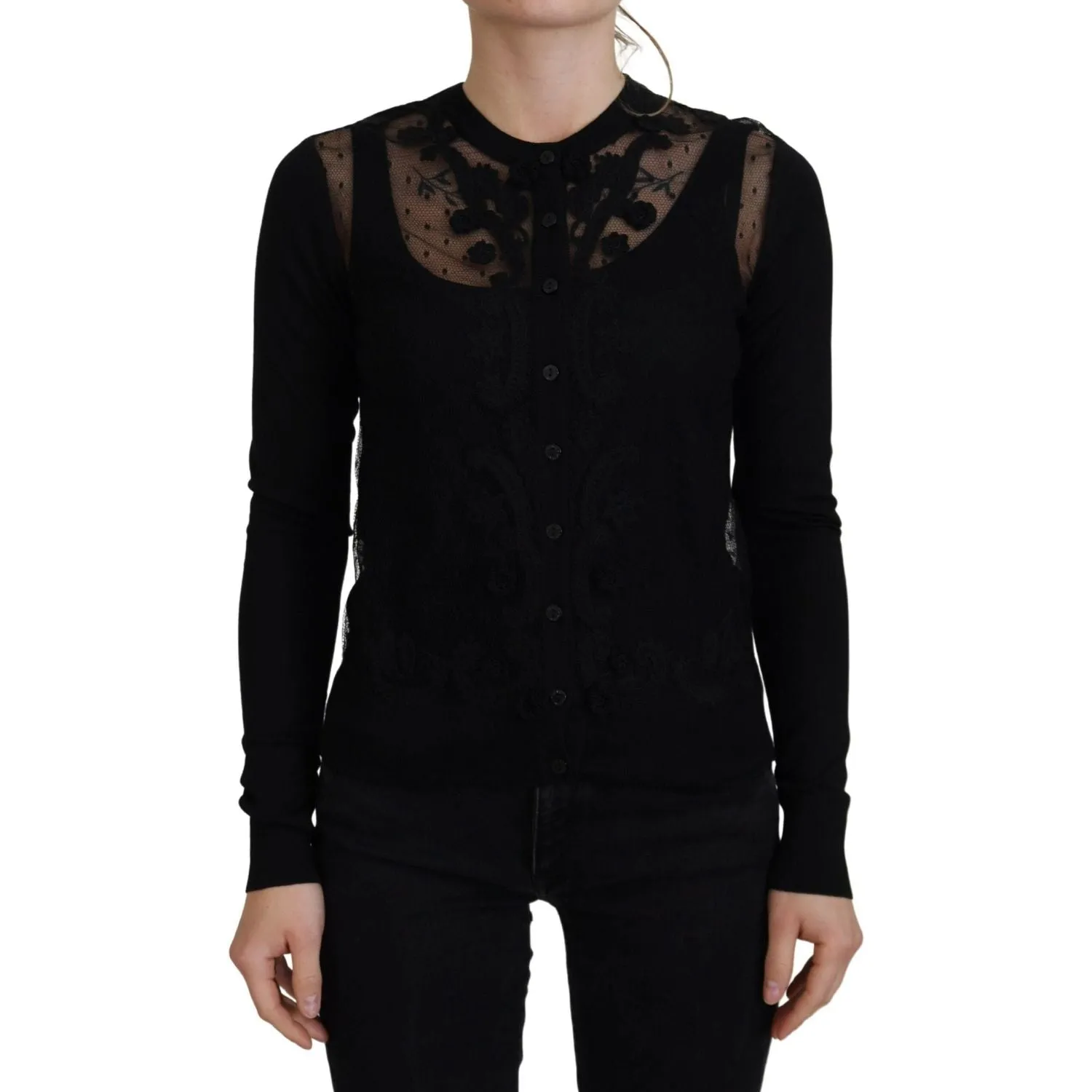 Dolce & Gabbana Elegant Black Floral Lace Cardigan Sweater