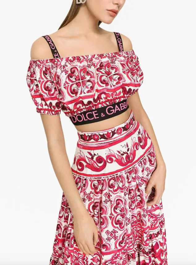 Dolce & Gabbana Majolica-print poplin crop top