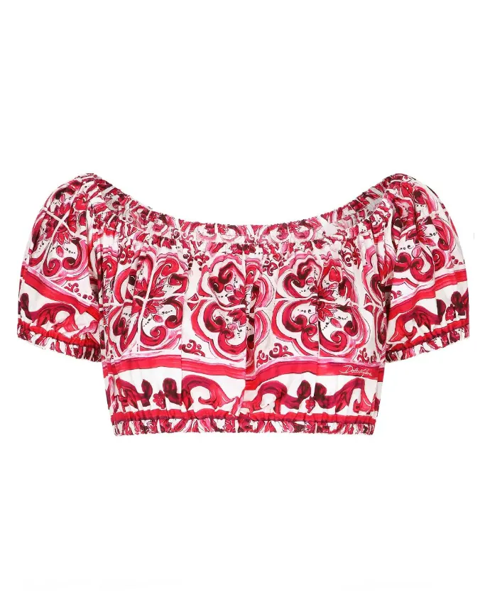 Dolce & Gabbana Majolica-print poplin crop top