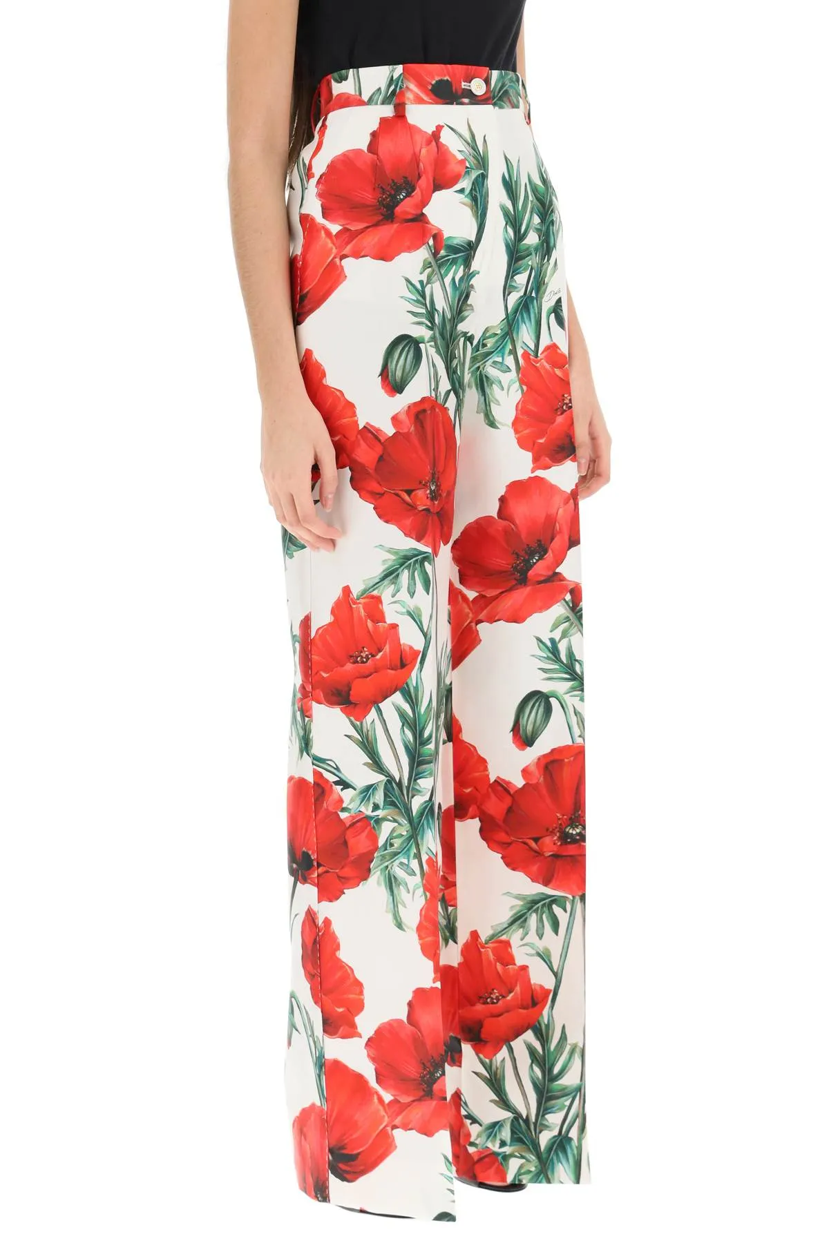 Dolce & gabbana wide leg poppy print shantung trousers