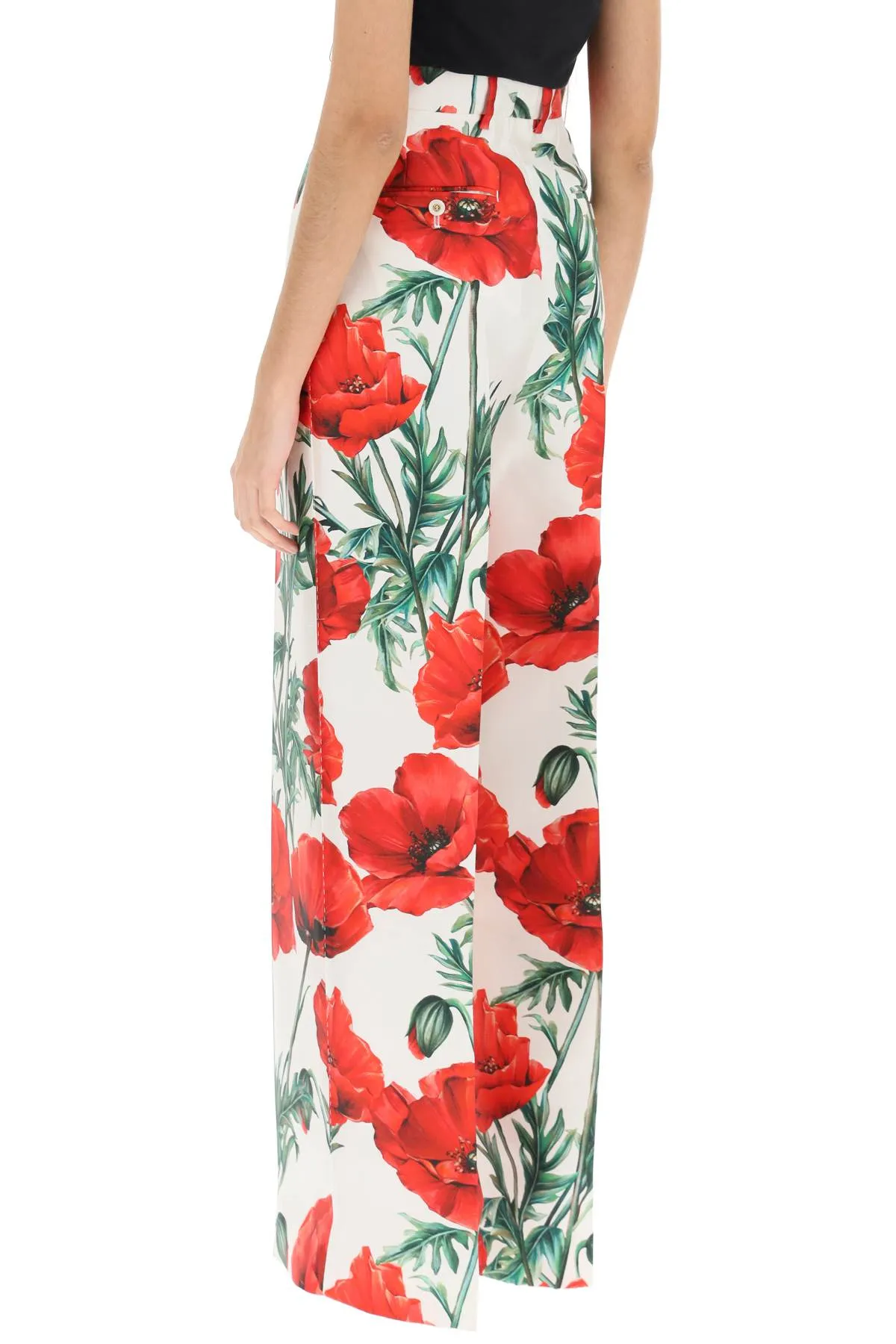 Dolce & gabbana wide leg poppy print shantung trousers