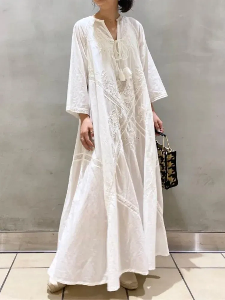 DressBetty - 2024 Elegant Embroidered White Lace V-Neck Boho Dress