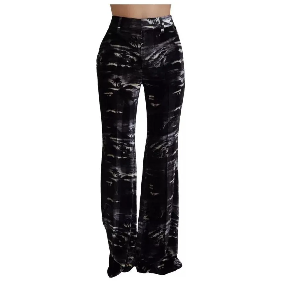 Dsquared² Black Printed High Waist Super Flare Pants