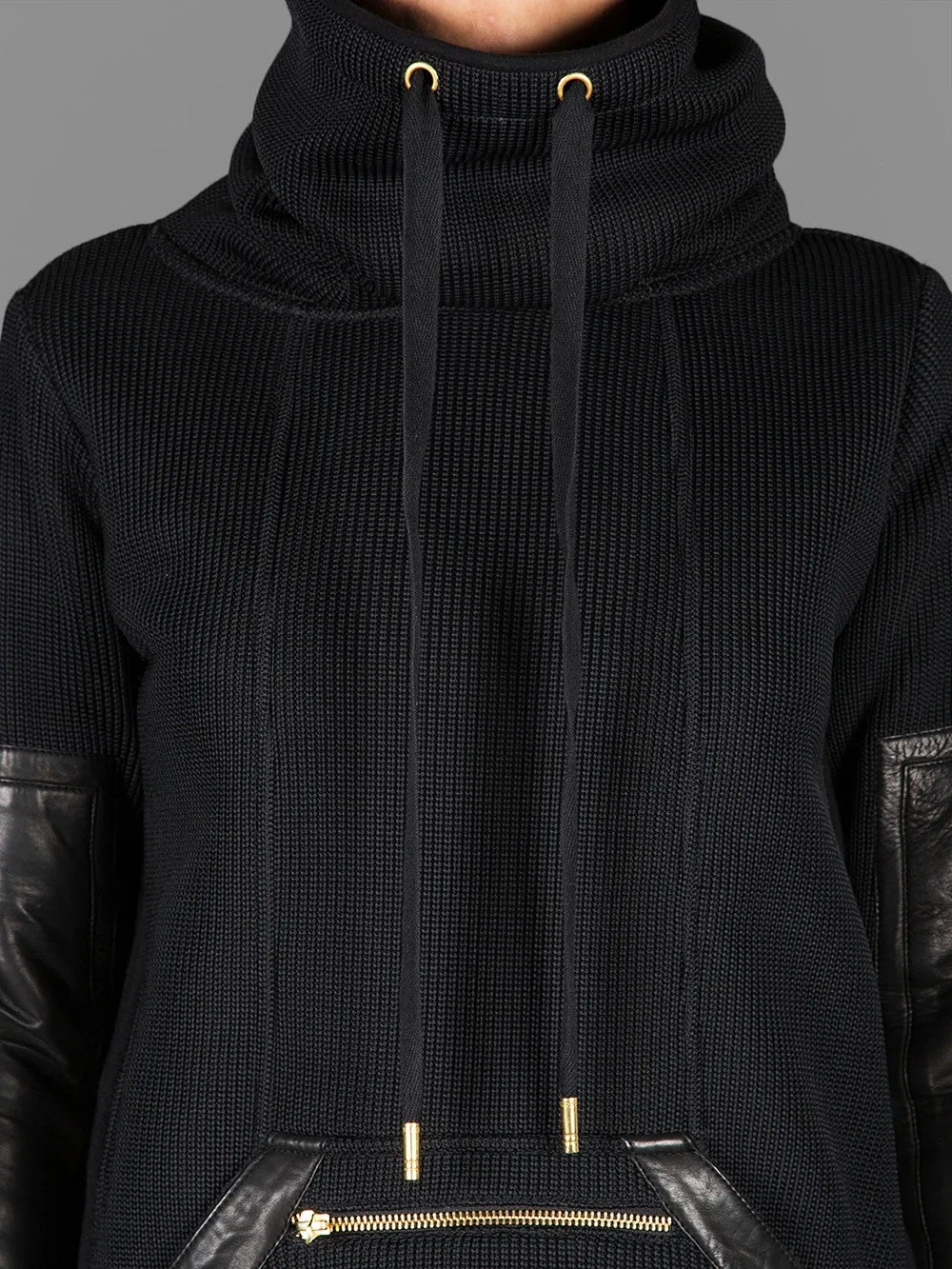 Exclusive Double Knit Zip Tunic With Faux Leather Trim Detail Back Long Hoodie Sweaters