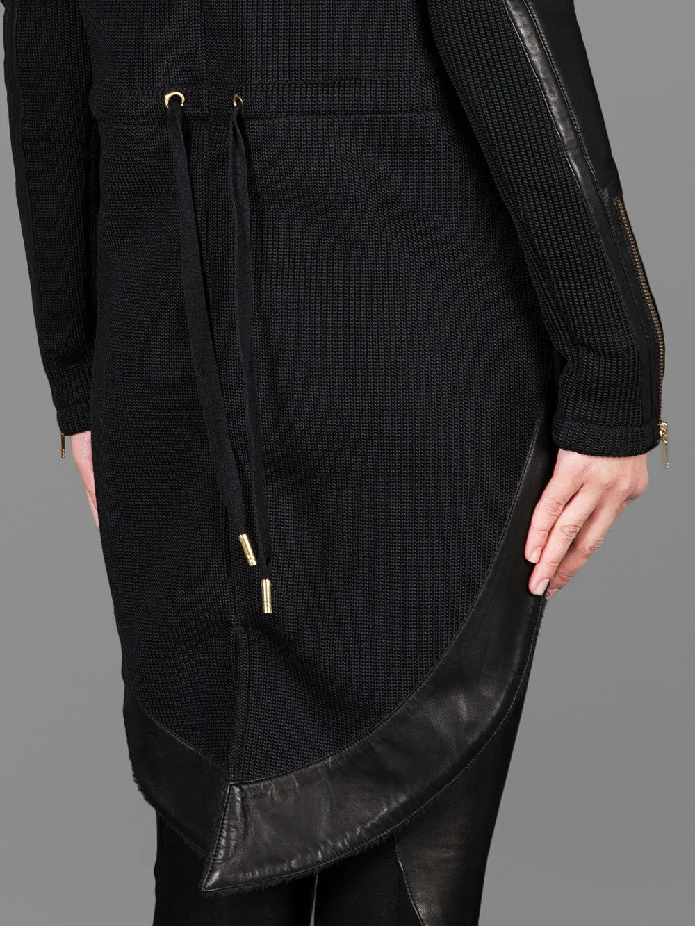 Exclusive Double Knit Zip Tunic With Faux Leather Trim Detail Back Long Hoodie Sweaters