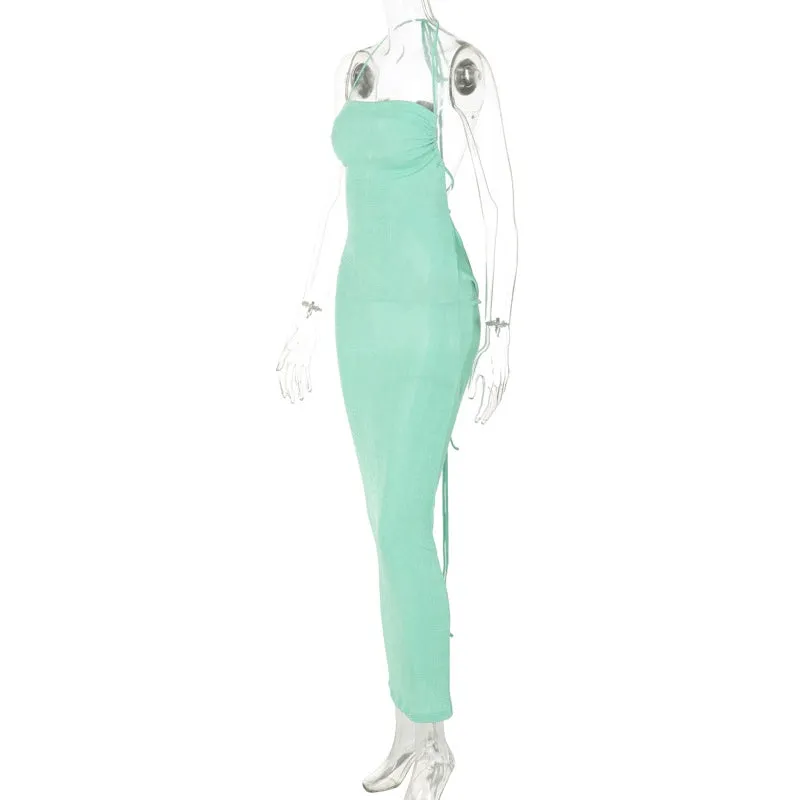 Fashion Women Green Backless Dress Sexy Party Dress