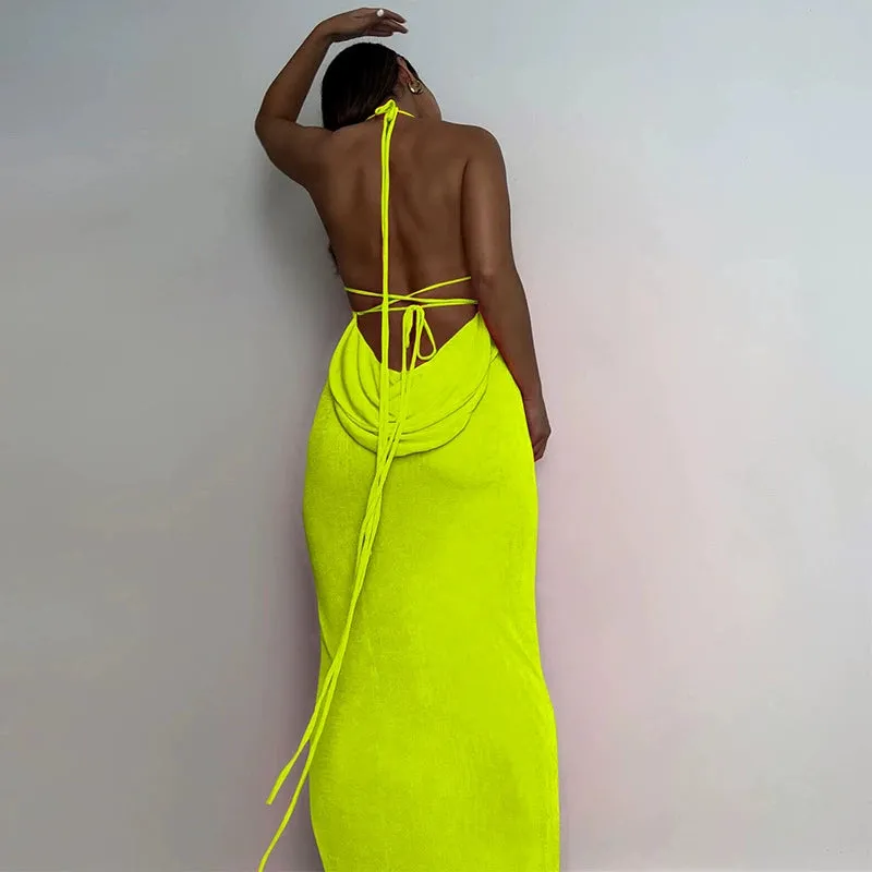 Fashion Women Green Backless Dress Sexy Party Dress