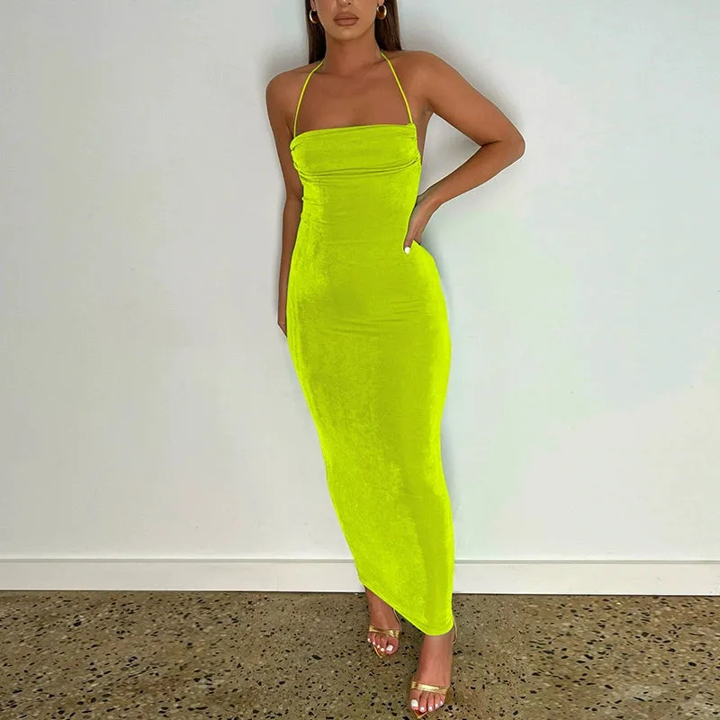 Fashion Women Green Backless Dress Sexy Party Dress