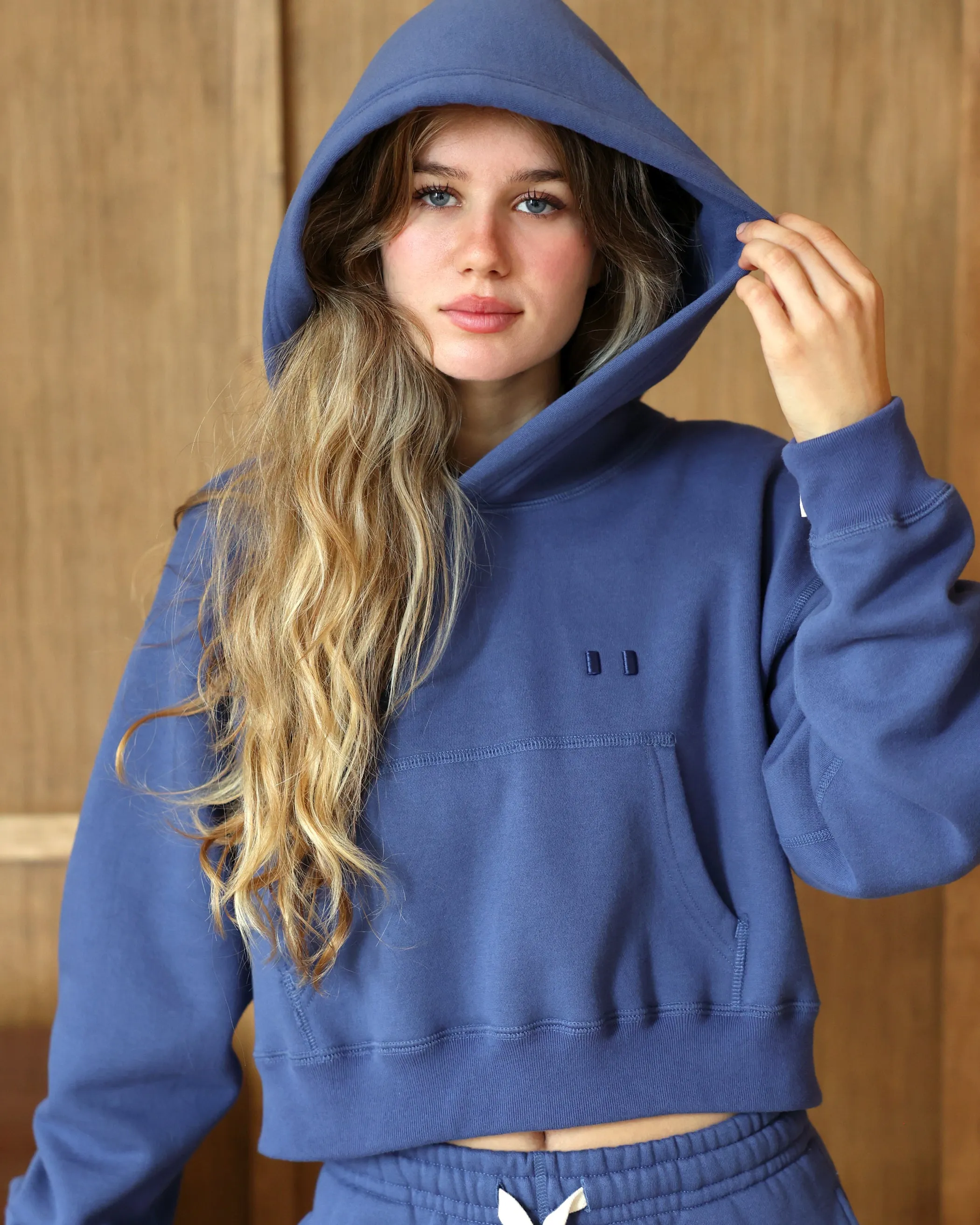 Flag Fleece Crop Hoodie French Blue