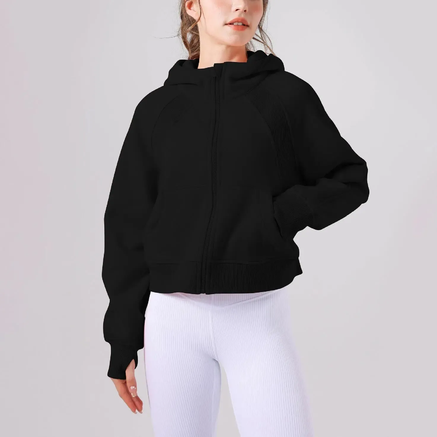 Fleece-lined Yoga Clothes Hooded Sweater Loose Thick Casual Zipper Sports Hoodie