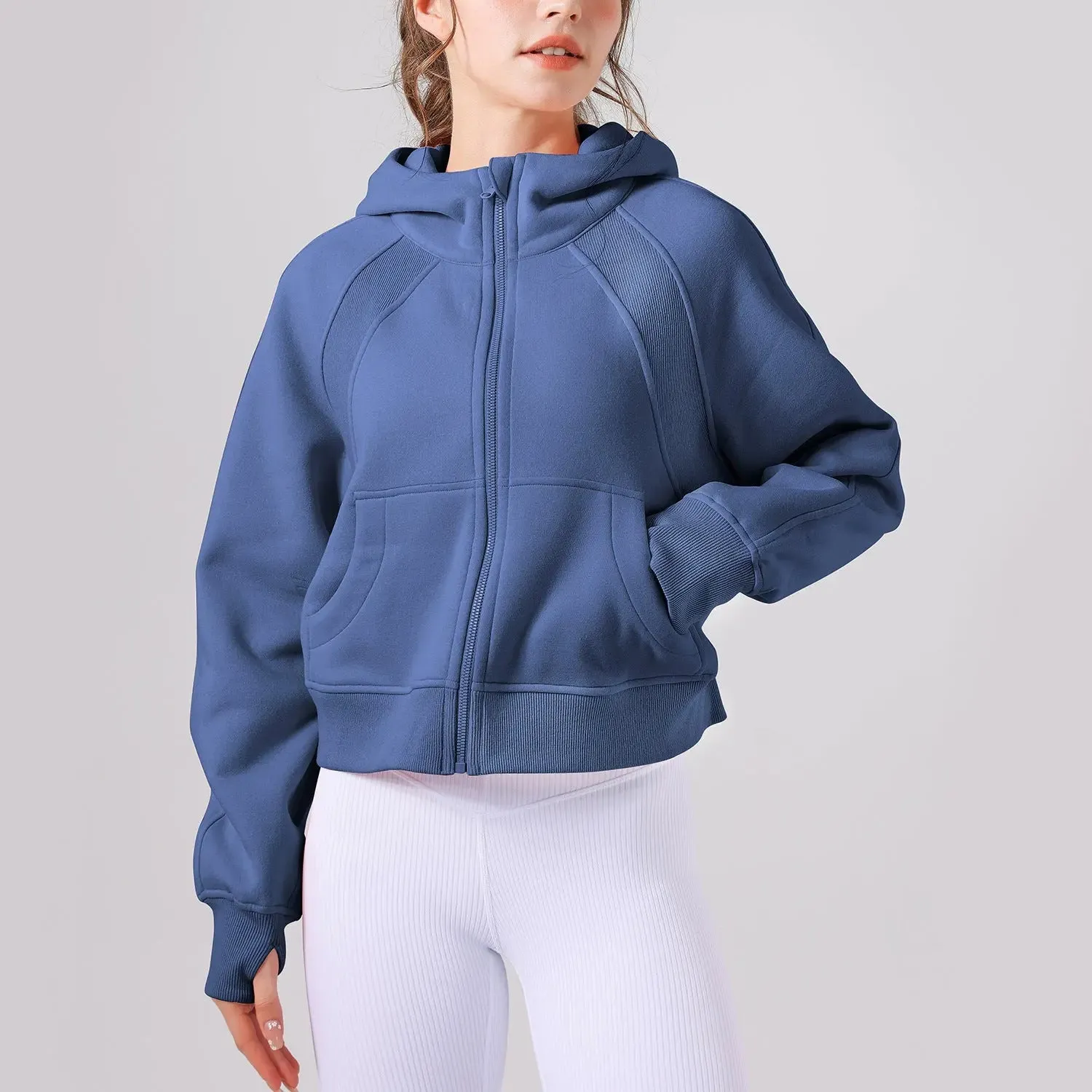 Fleece-lined Yoga Clothes Hooded Sweater Loose Thick Casual Zipper Sports Hoodie