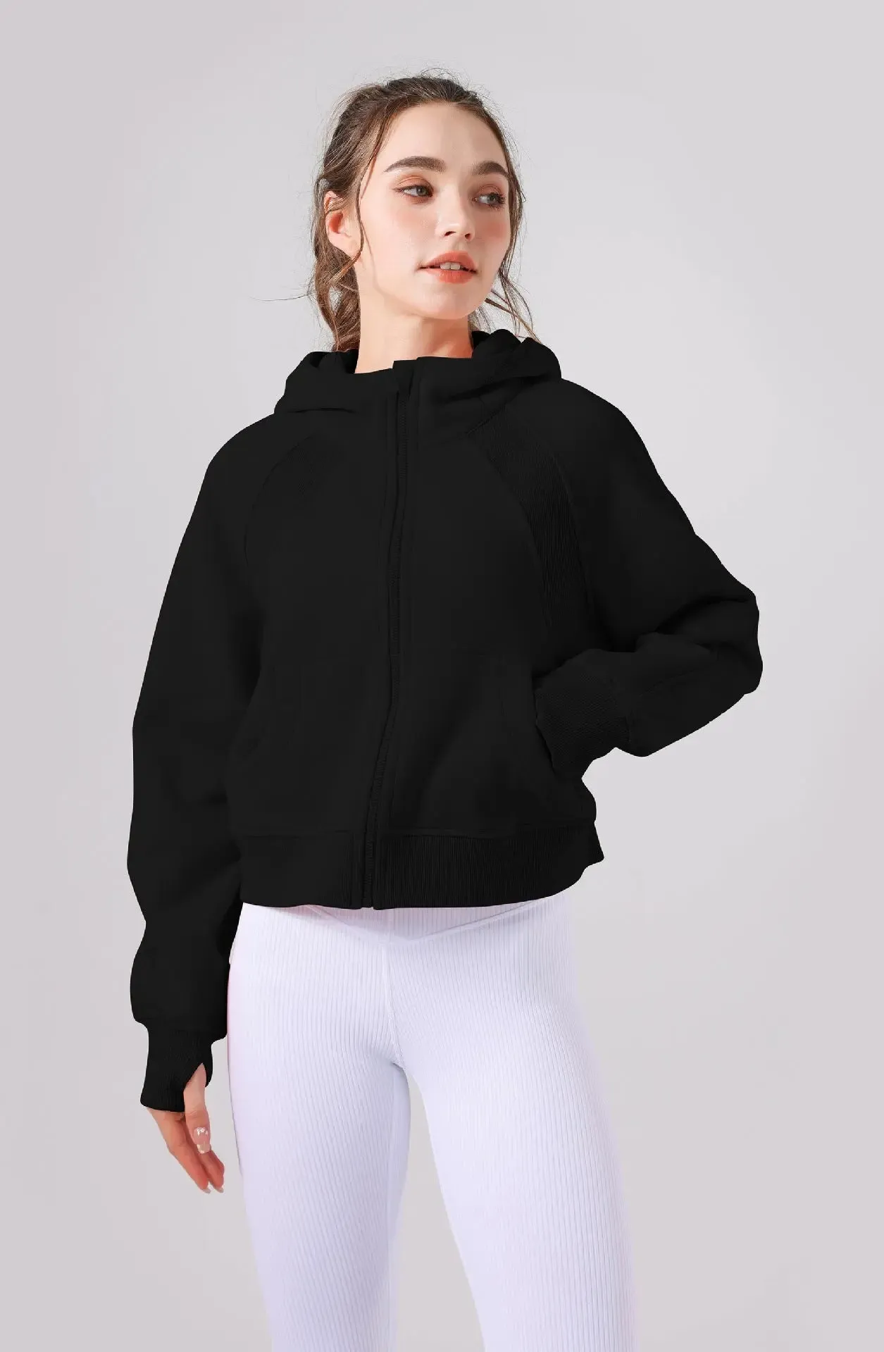 Fleece-lined Yoga Clothes Hooded Sweater Loose Thick Casual Zipper Sports Hoodie