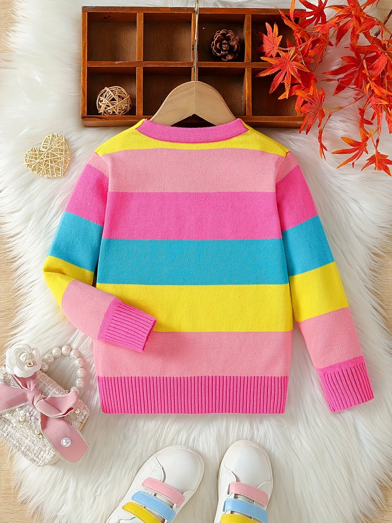 Girls’ Rainbow Knit Cardigan | Stylish Thin Sweater for Spring