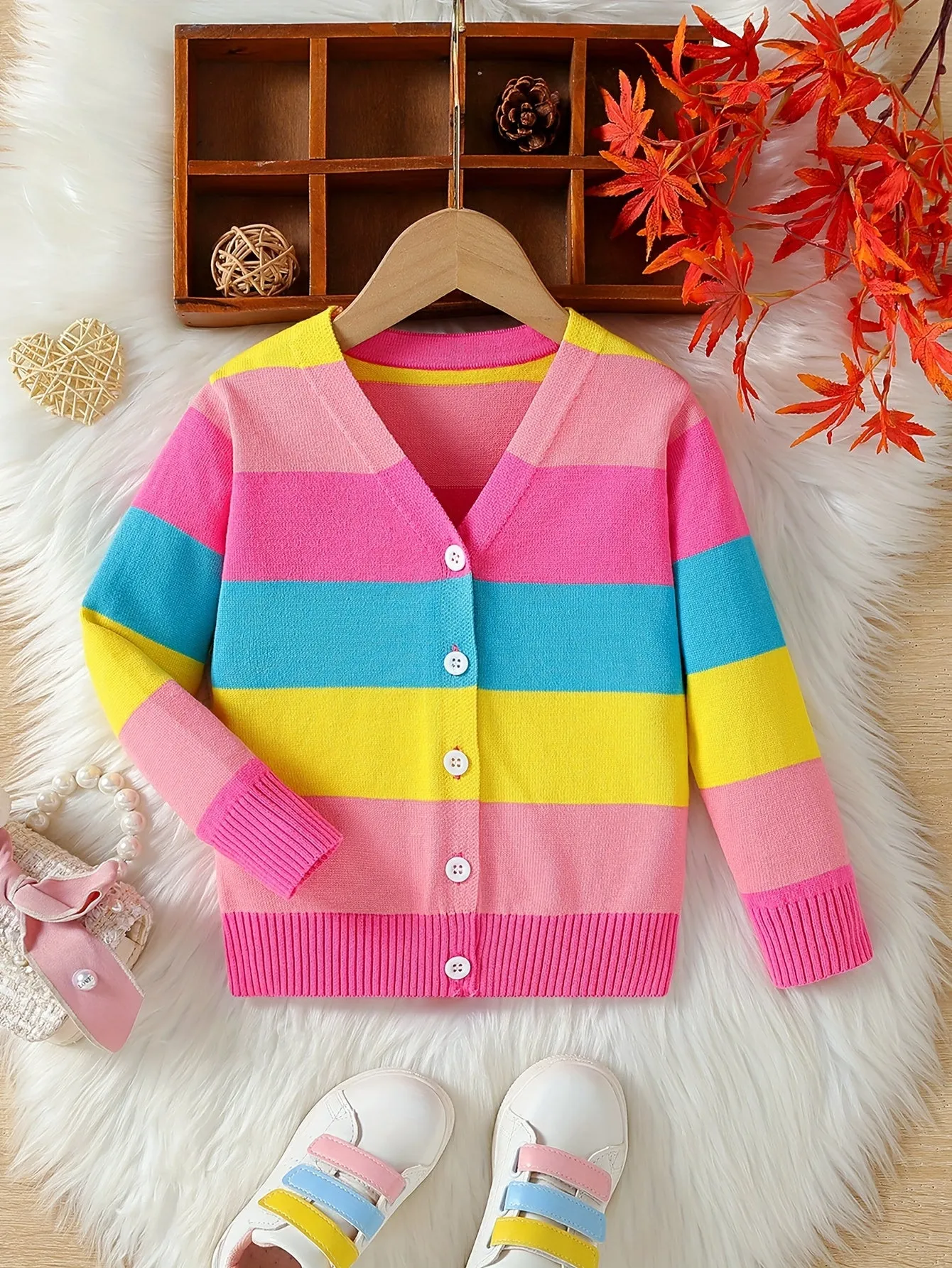 Girls’ Rainbow Knit Cardigan | Stylish Thin Sweater for Spring