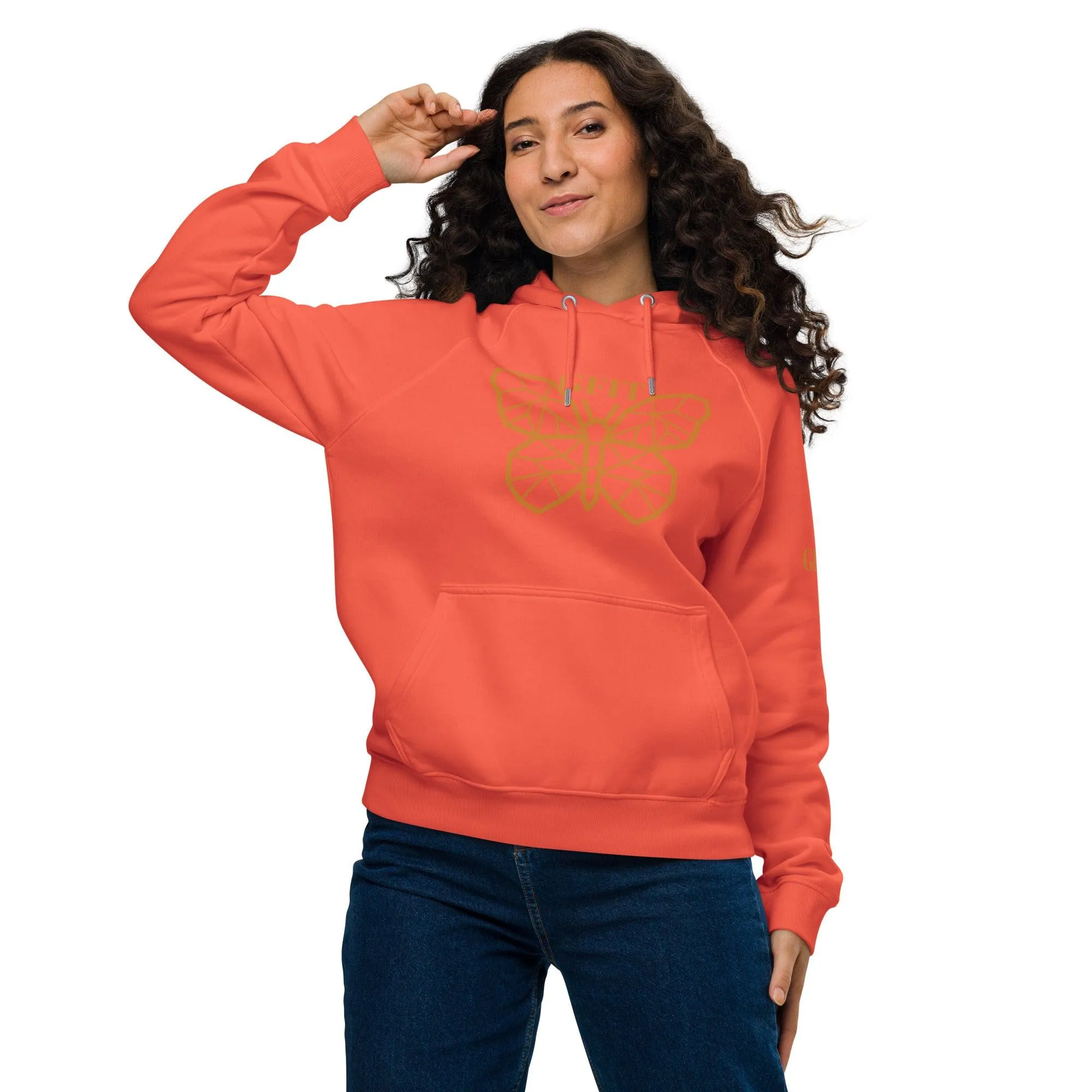 Golden Butterfly Unisex Eco Raglan Hoodie - Burnt Orange