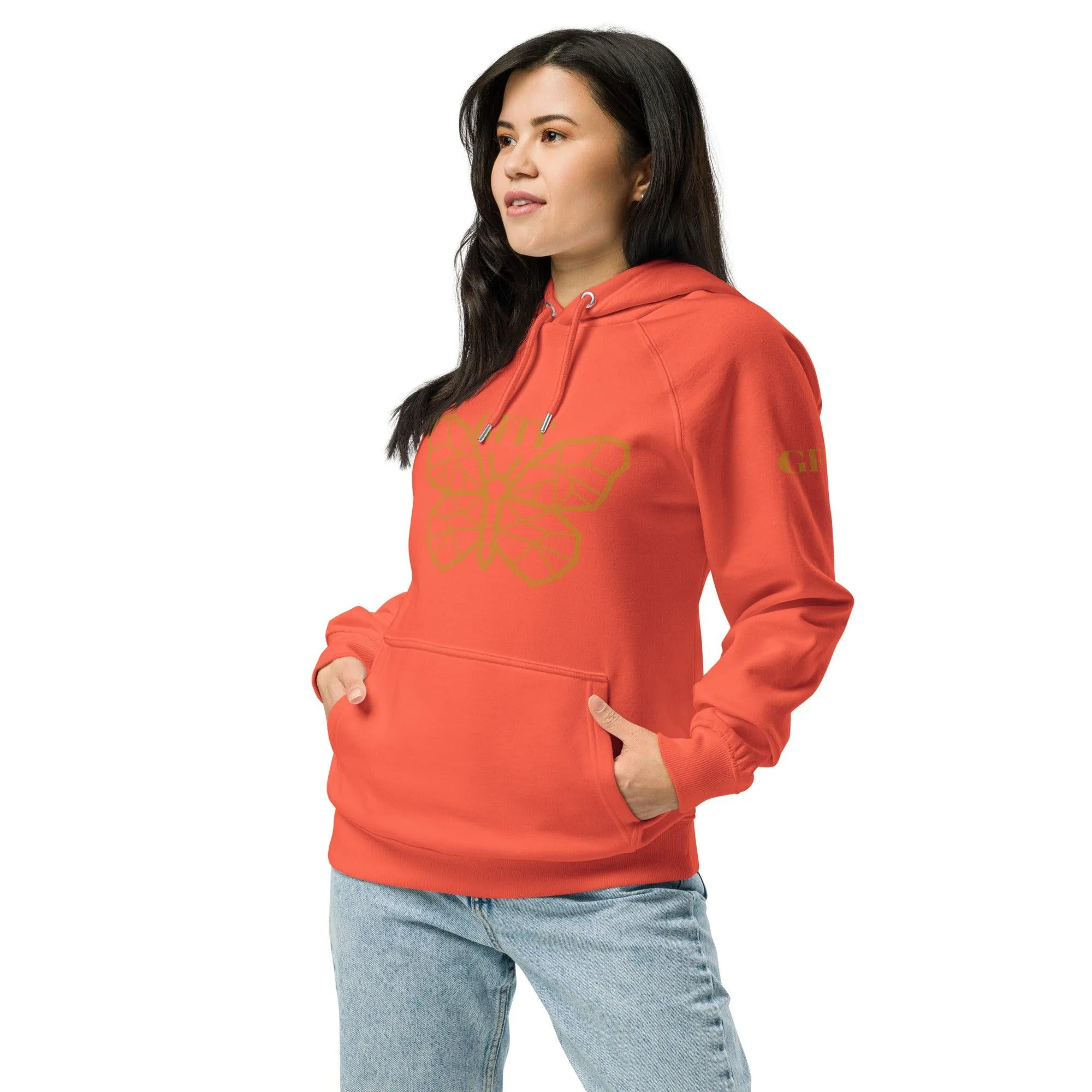 Golden Butterfly Unisex Eco Raglan Hoodie - Burnt Orange