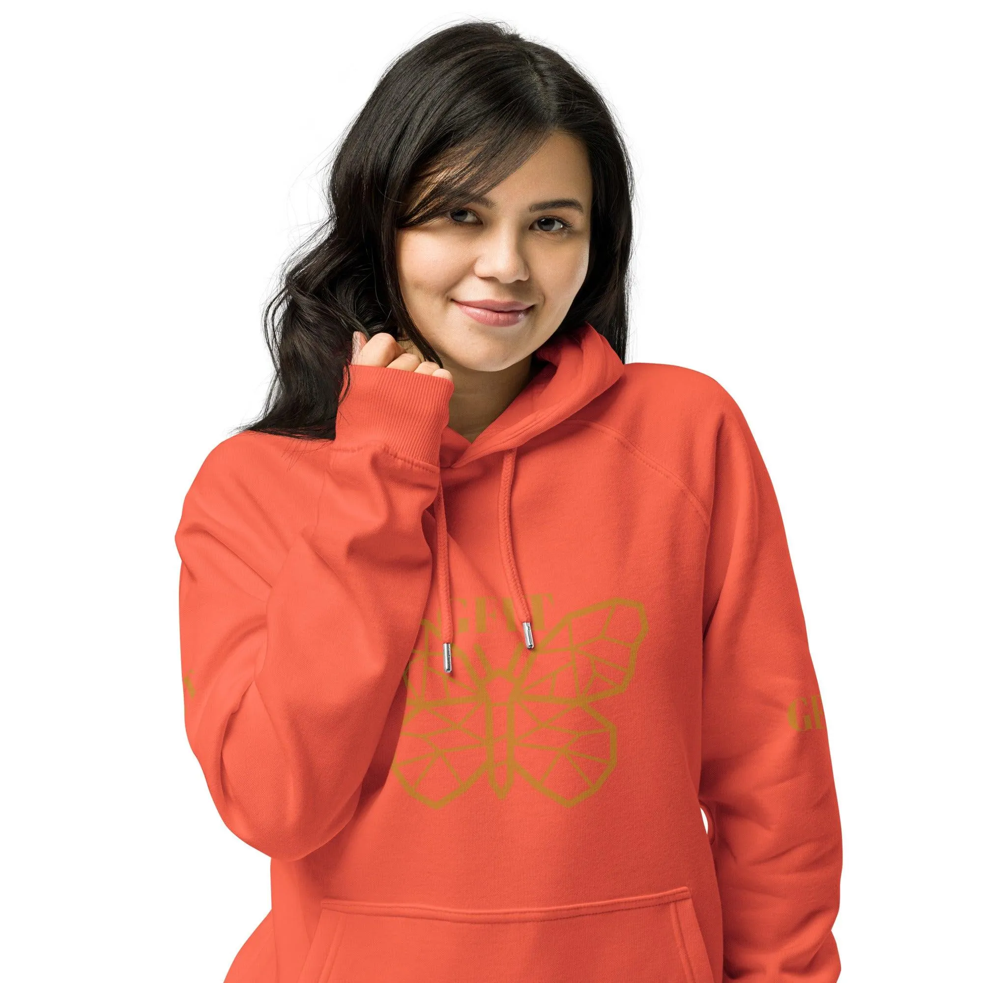 Golden Butterfly Unisex Eco Raglan Hoodie - Burnt Orange