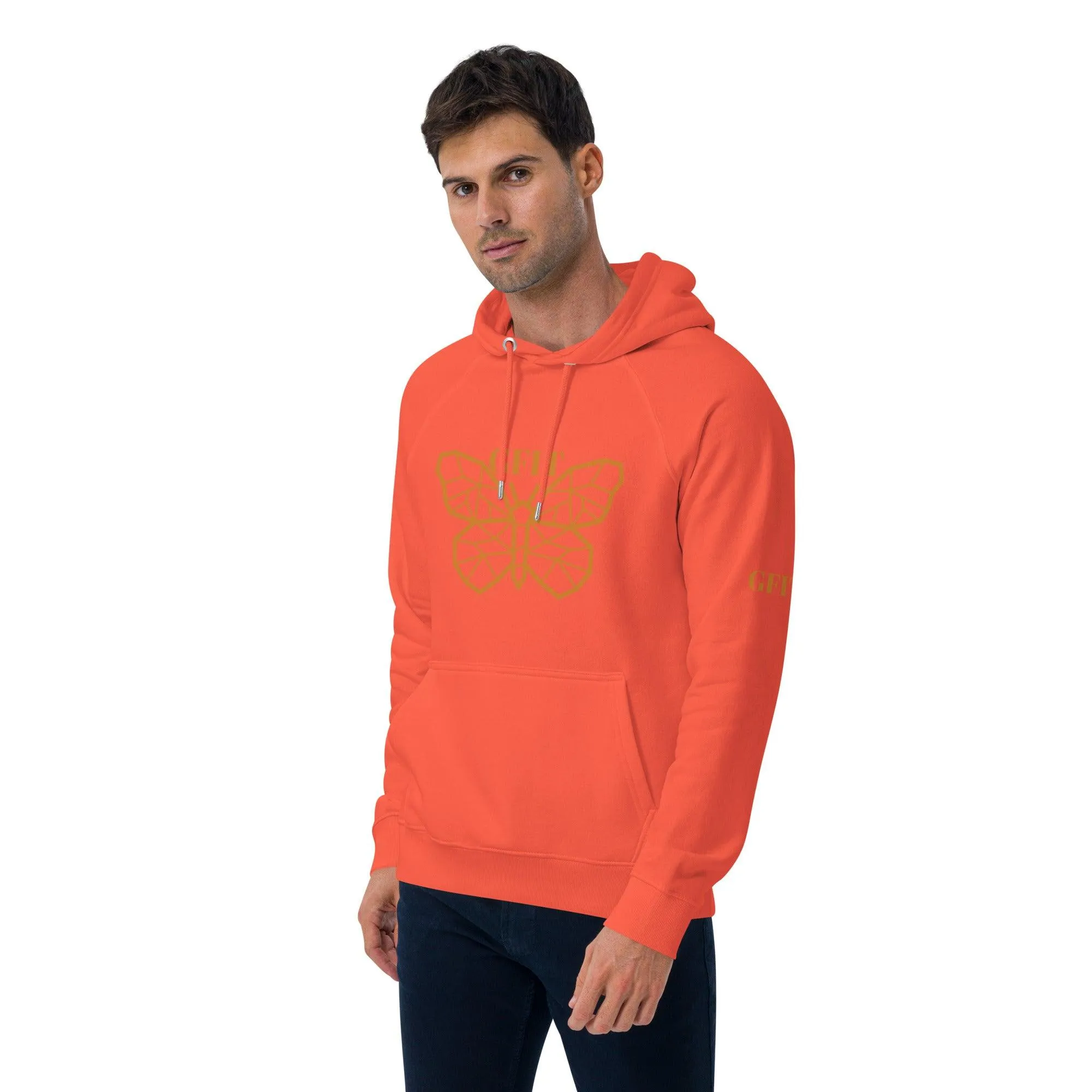 Golden Butterfly Unisex Eco Raglan Hoodie - Burnt Orange