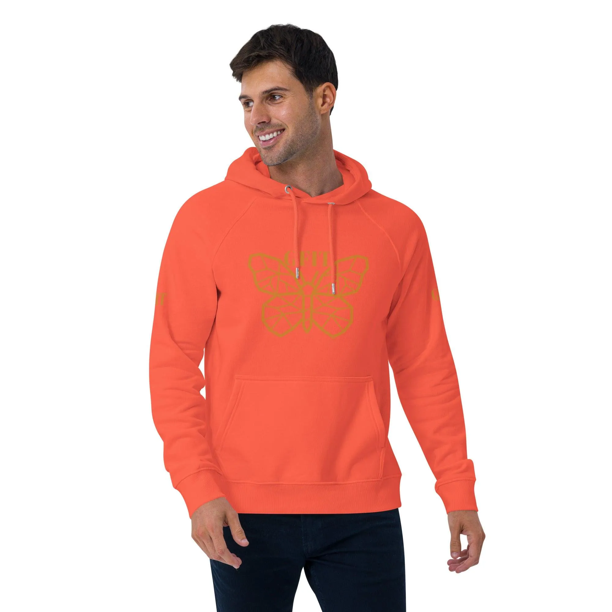 Golden Butterfly Unisex Eco Raglan Hoodie - Burnt Orange