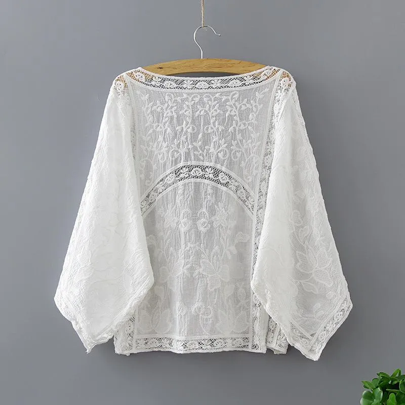 Hand-cut Crocheted Blouses Lace Shirts Thin Sunscreen Shirts Knitted Shirts and Cardigans