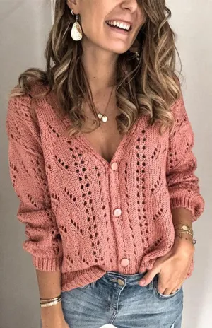 Holes Pattern Women Cardigan Sweater