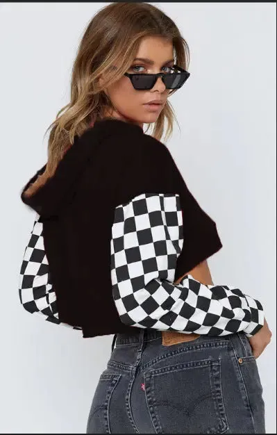 Irregular plaid patchwork Hoodie