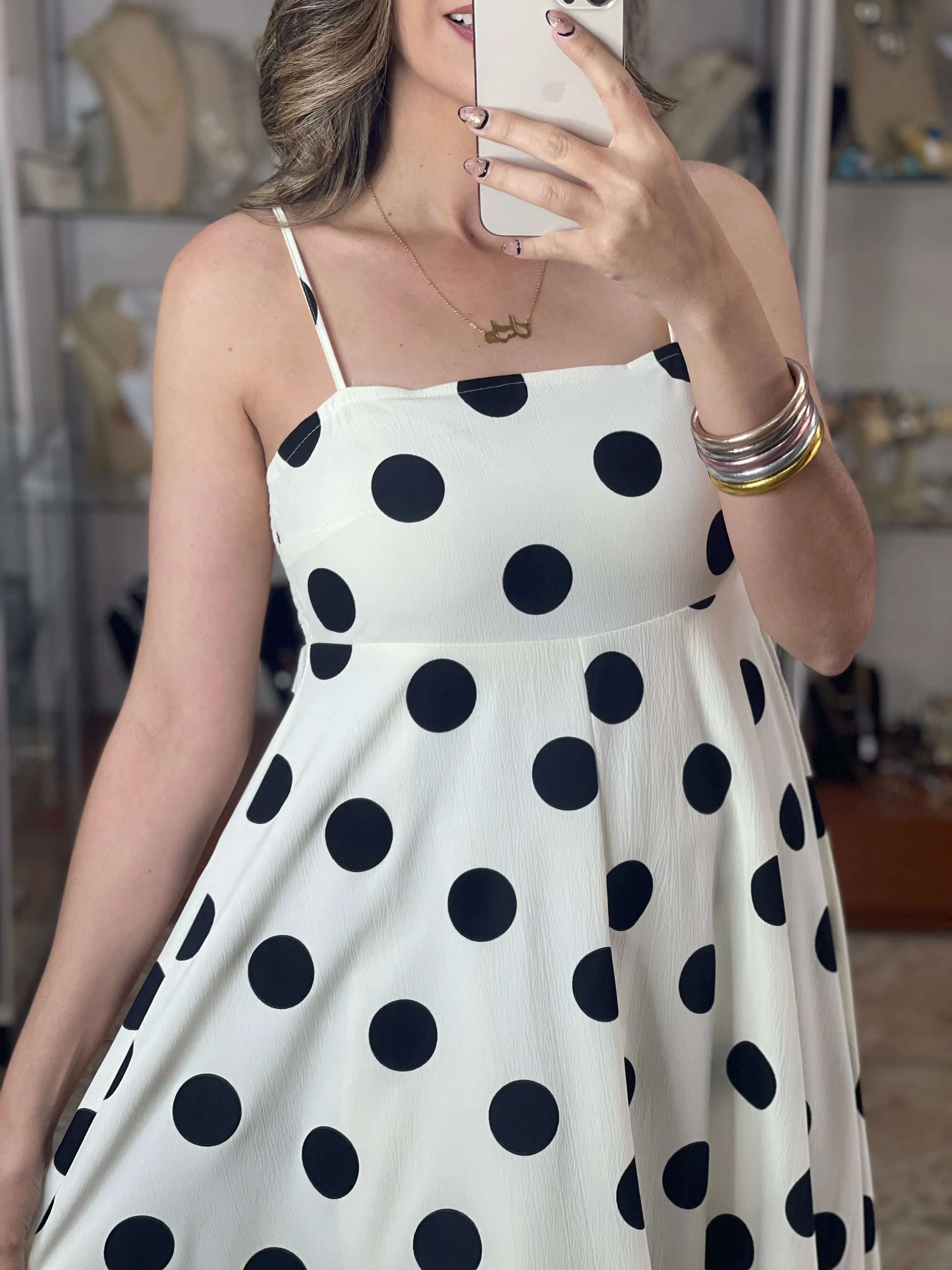 Ivory/Black Polkadot Maxi Dress