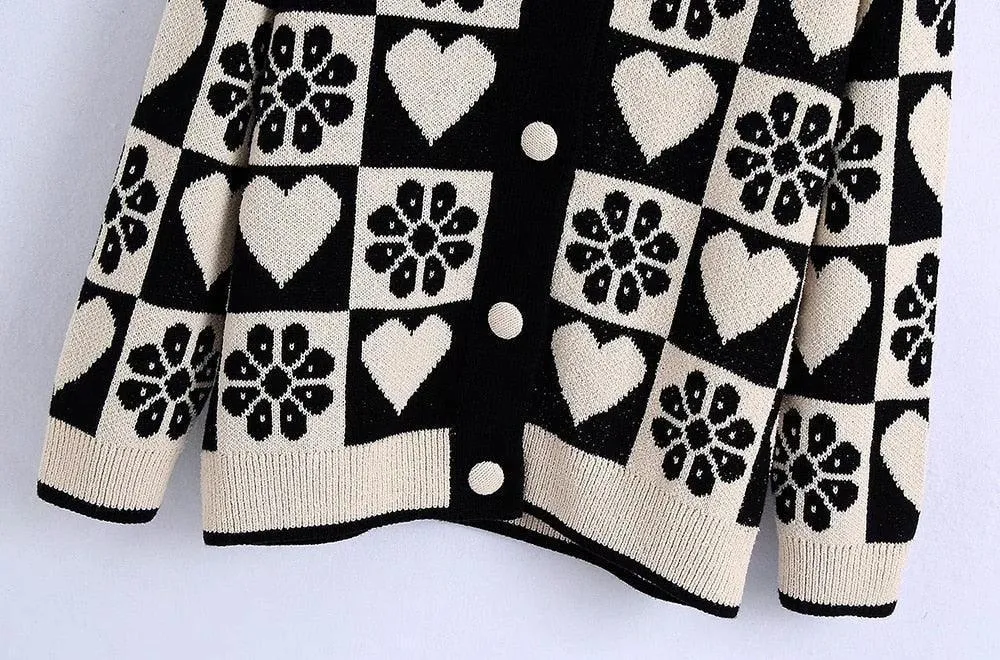 Jacquard Loose Cardigan Sweaters For Women