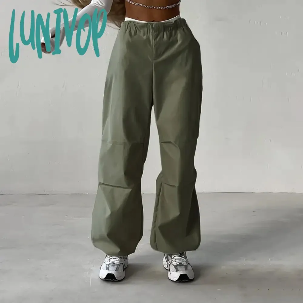 Lunivop Cargo Pants Baggy Wide Leg Straight Trousers  Women Drawstring Joggers Streetwear Y2k Summer Casual Oversized Sweatpant