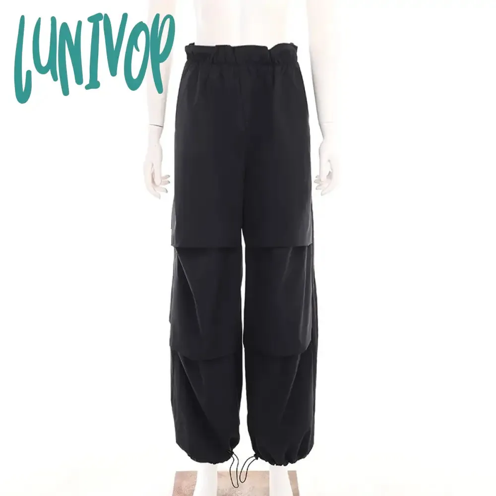 Lunivop Cargo Pants Baggy Wide Leg Straight Trousers  Women Drawstring Joggers Streetwear Y2k Summer Casual Oversized Sweatpant