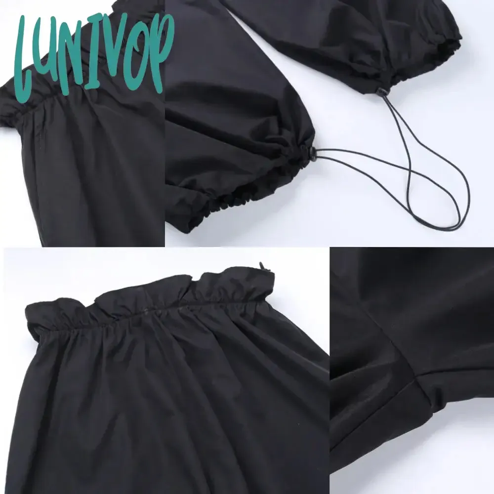 Lunivop Cargo Pants Baggy Wide Leg Straight Trousers  Women Drawstring Joggers Streetwear Y2k Summer Casual Oversized Sweatpant