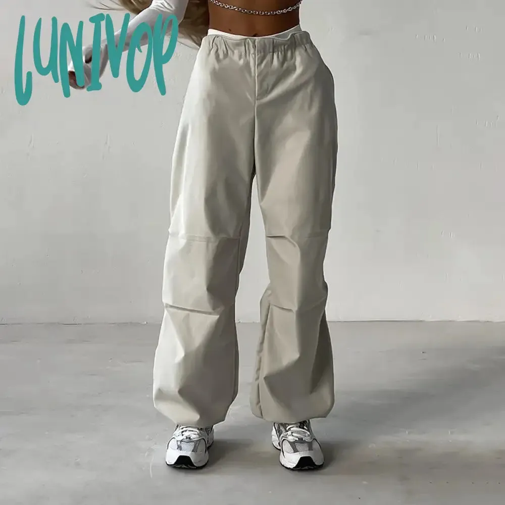 Lunivop Cargo Pants Baggy Wide Leg Straight Trousers  Women Drawstring Joggers Streetwear Y2k Summer Casual Oversized Sweatpant