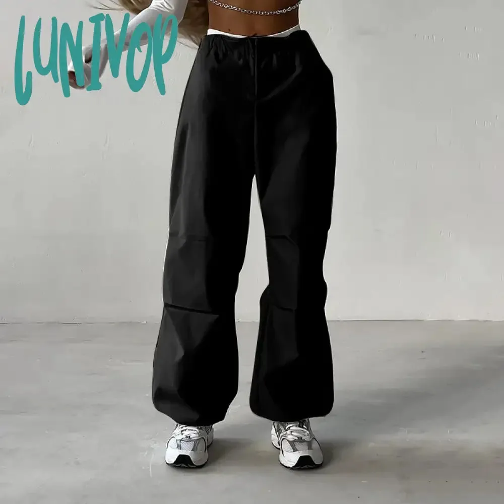 Lunivop Cargo Pants Baggy Wide Leg Straight Trousers  Women Drawstring Joggers Streetwear Y2k Summer Casual Oversized Sweatpant