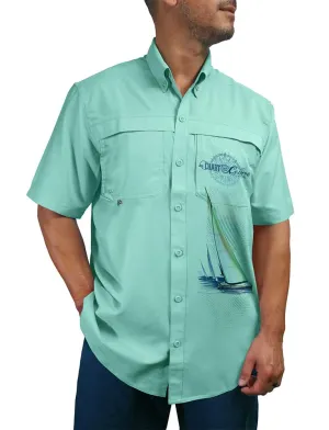 Men's Sailboats Button Down Sun Shirt by Chart Your Own Course | UPF 50 | Lightweight Performance Fabric | Short Sleeves | Vented Back