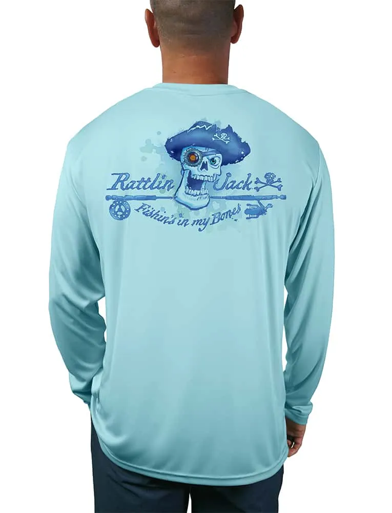 Men's Skull Logo Fishing Shirt with UPF 50 by Rattlin Jack | Long Sleeve | UV Protection | Performance Polyester Rash Guard |