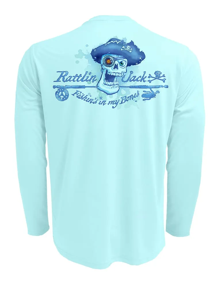 Men's Skull Logo Fishing Shirt with UPF 50 by Rattlin Jack | Long Sleeve | UV Protection | Performance Polyester Rash Guard |