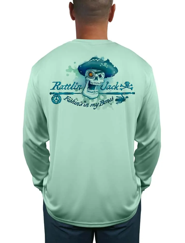 Men's Skull Logo Fishing Shirt with UPF 50 by Rattlin Jack | Long Sleeve | UV Protection | Performance Polyester Rash Guard |